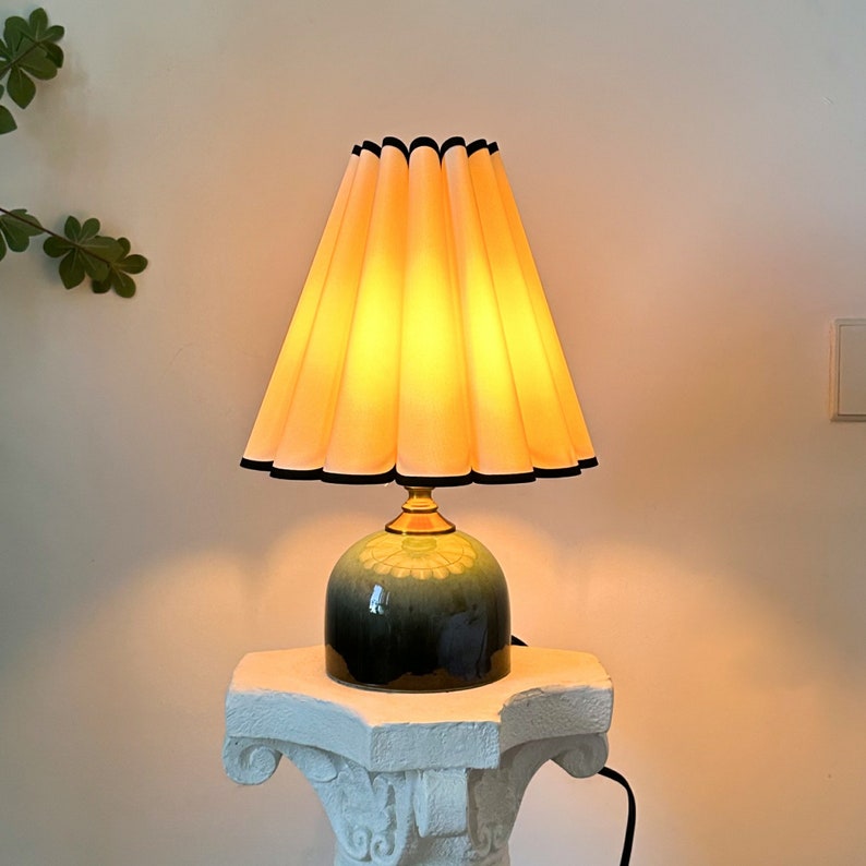 Jewel Toned Ceramic Table Lamp, Handmade High Style Pleated Petal Shade, Durable Base 110-240V Bedroom Living Room Kitchen Rustic Cozy Decor image 5