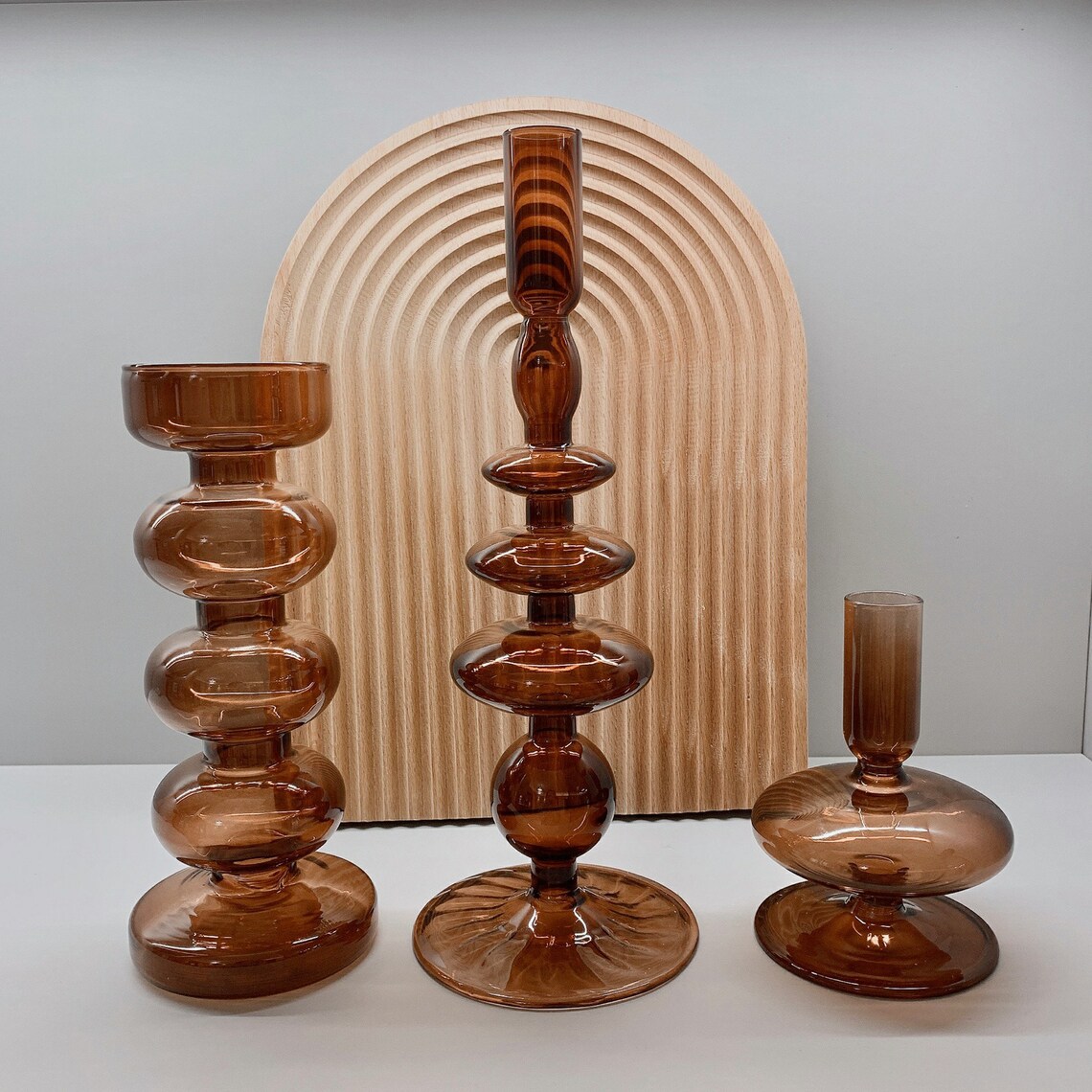 Vintage Inspired Glass Pillar Candle Holders Antique Amber Etsy