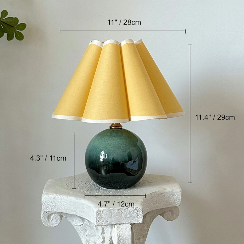 Green Glaze Ceramic Pleated Table Lamp, Black Yellow Petal Pleated Shade, Sturdy Base110-240V, Bedroom Living Room Kitchen Rustic Cozy Decor image 2