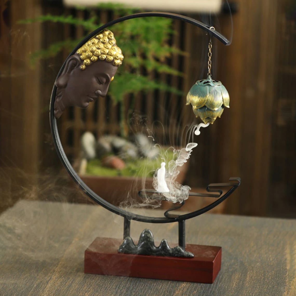 Ceramic Buddha Incense Burner Backflow Waterfall Japanese Clay Etsy