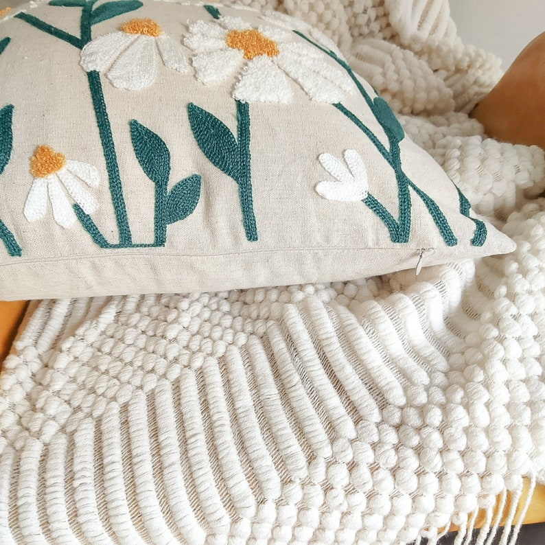 Flower Embroidered Throw Pillows Covers 18x18 Handmade Floral Etsy