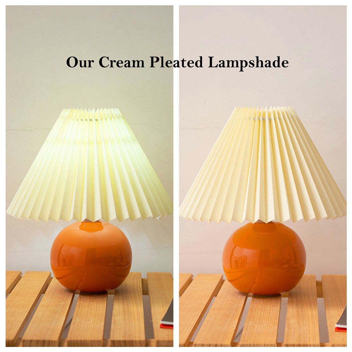 Ceramic Pleated Lamp Orange Shiny Finish Bedside Table Lamp Etsy