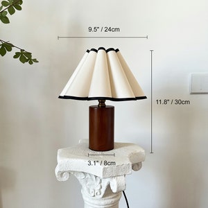 Wooden Pillar Pleated Table Lamp, Fabric Shade 110-240V For Bedroom Living Room Kitchen Retro Rustic Cozy Decorative Japandi Nightstand Lamp image 2