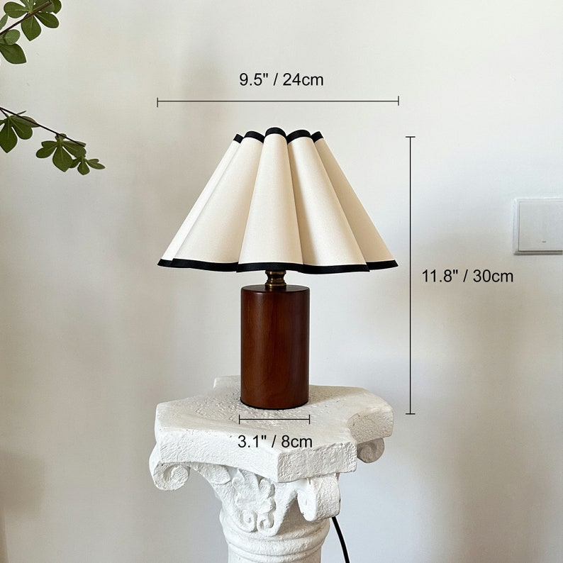 Wooden Pillar Pleated Table Lamp, Fabric Shade 110-240V For Bedroom Living Room Kitchen Retro Rustic Cozy Decorative Japandi Nightstand Lamp zdjęcie 2