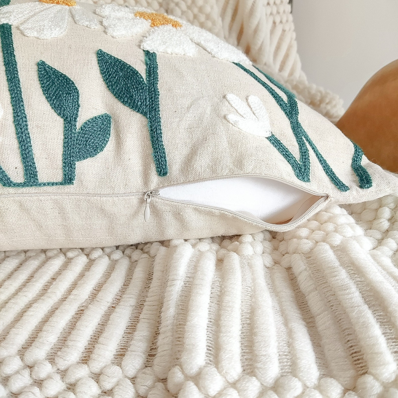 Flower Embroidered Throw Pillows Covers 18x18 Handmade Floral Etsy