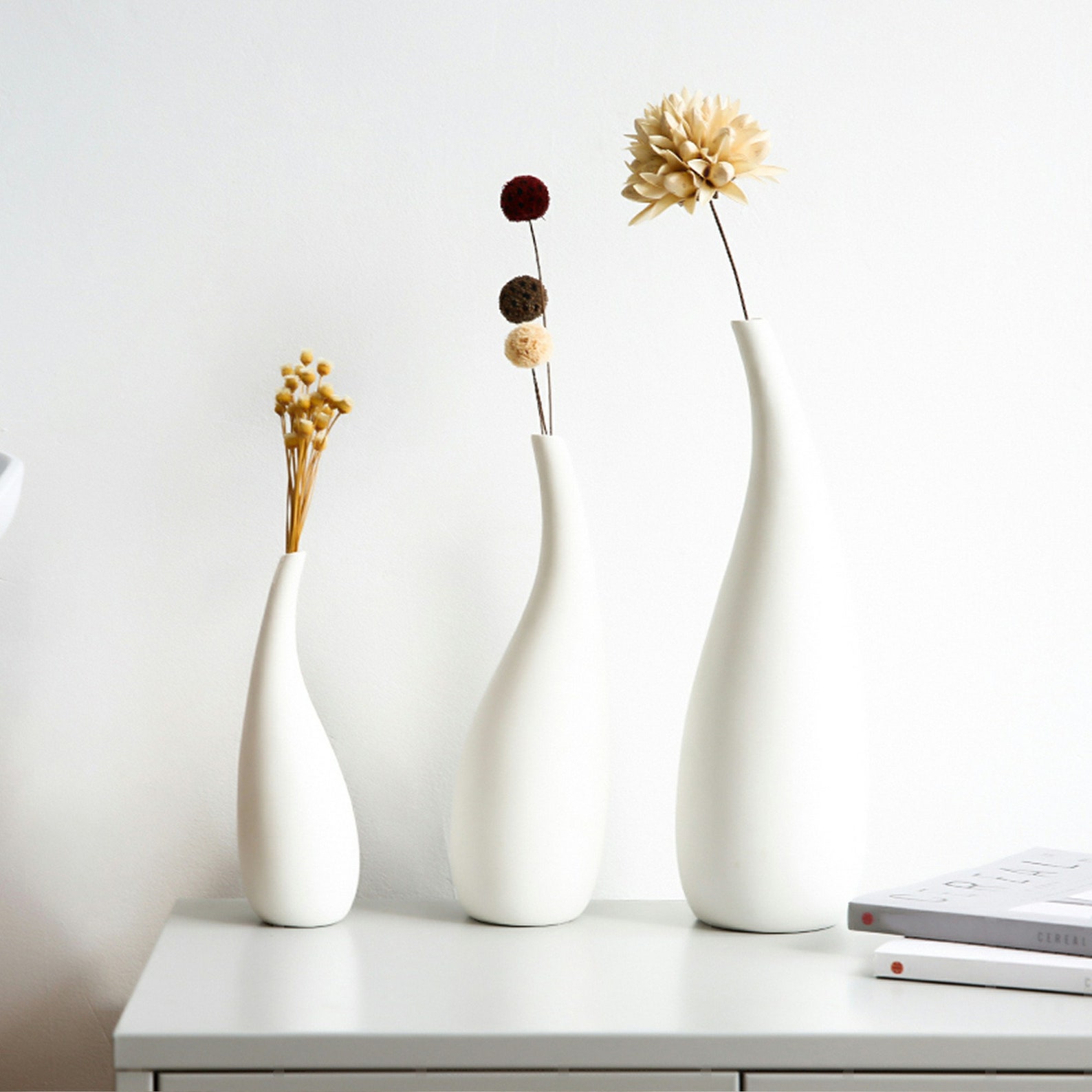 Minimalist White Neutral Decor Ceramic Vase for Dried Flowers Etsy