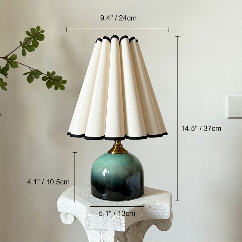 Jewel Toned Ceramic Table Lamp, Handmade High Style Pleated Petal Shade, Durable Base 110-240V Bedroom Living Room Kitchen Rustic Cozy Decor image 2
