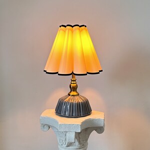 Handmade Classic Navy Ceramic Table Lamp 110-250V, Pleated Scallop Black Trim Tall Petal Shade, Bedroom Living Room Kitchen Neutral Decor image 4