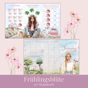 Biglietto pieghevole triplo con fiori di primavera per il raccoglitore economico A6