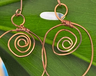 Handmade Copper wire spiral dangle earrings