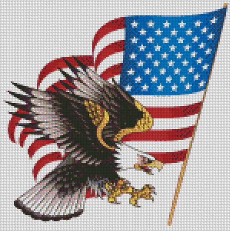 Cross stitch chart Pattern American Bald Eagle US Flag | Etsy