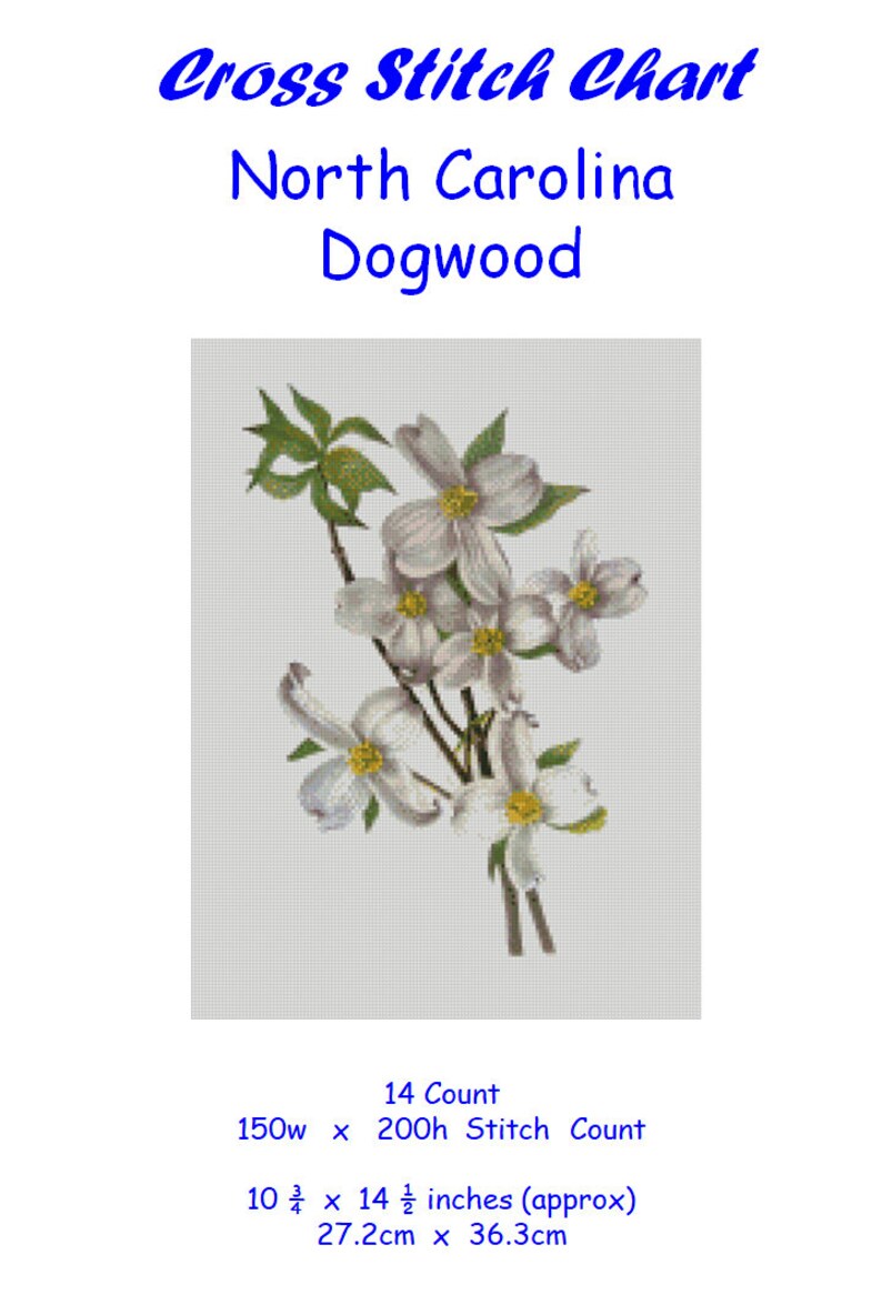 Cross stitch chart pattern Dogwood N. North Carolina | Etsy