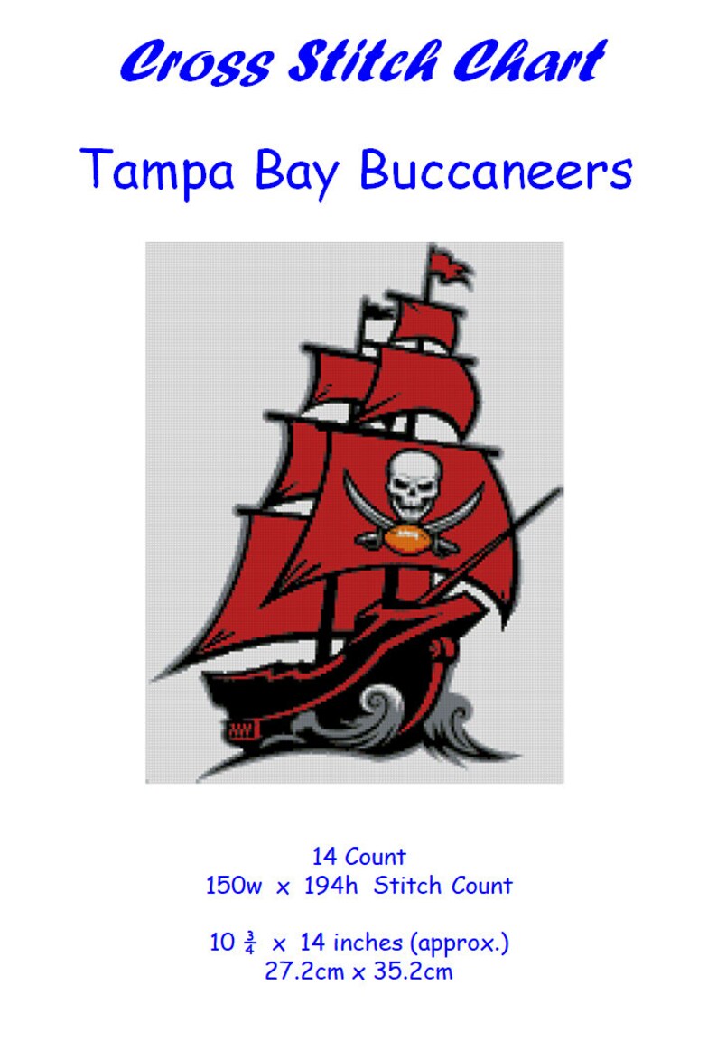 Cross stitch chart pattern Tampa Bay Buccaneers NFL Etsy