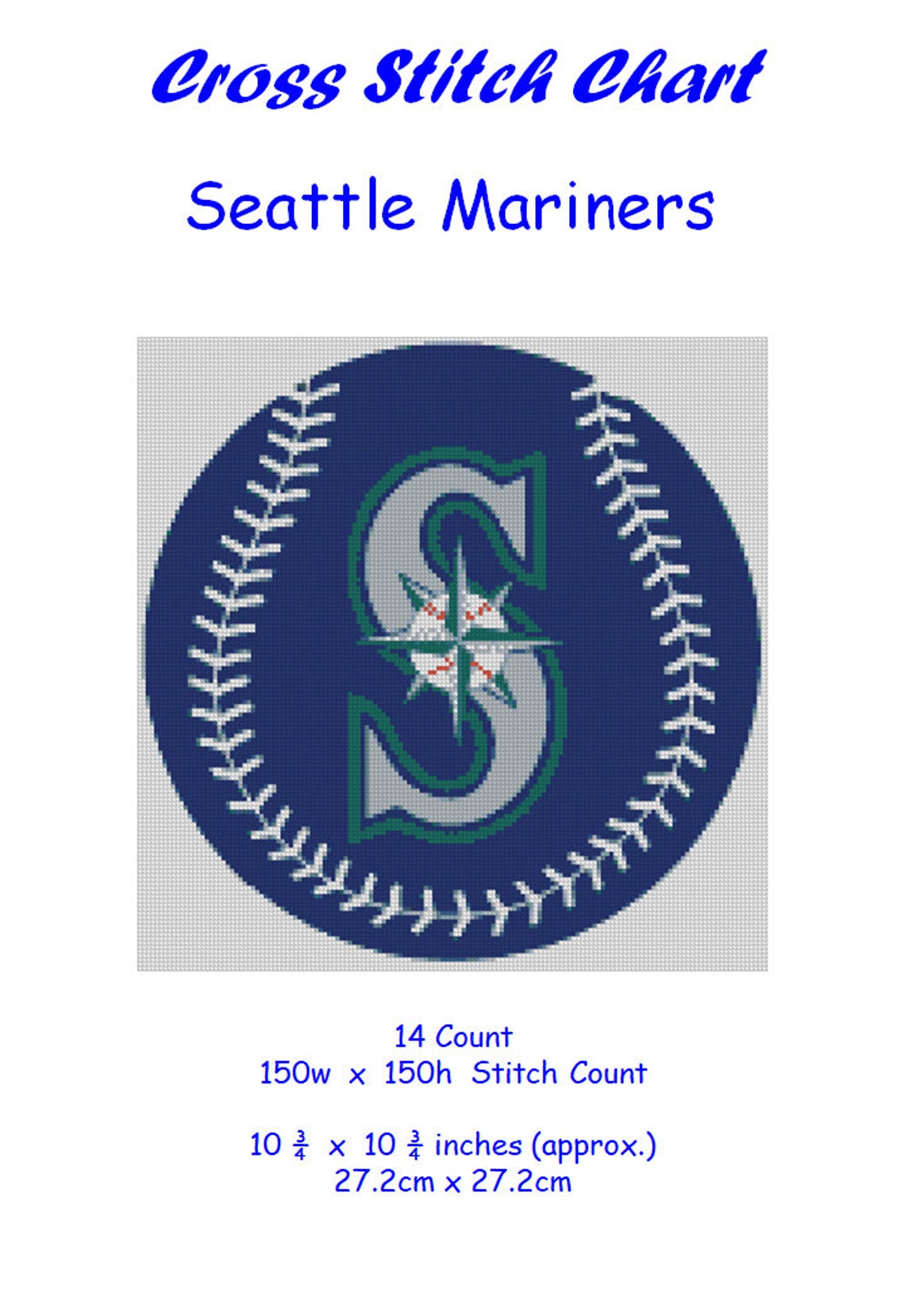 Cross stitch chart pattern Seattle Mariners MLB Baseball Etsy