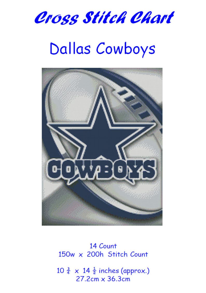Cross stitch chart pattern Dallas Cowboys Football NFL | Etsy