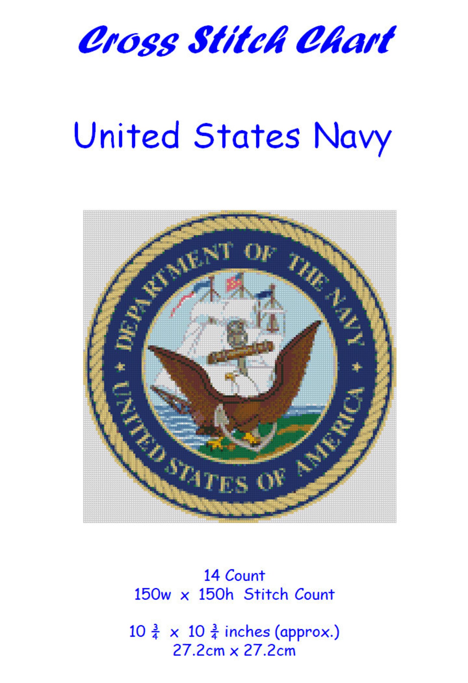 Cross stitch chart Pattern . US. Navy Military Armed Etsy