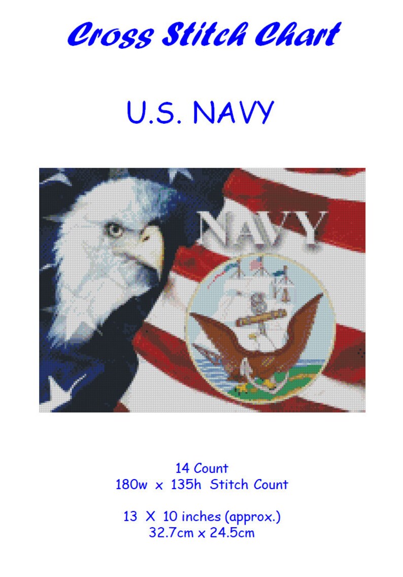 Cross stitch chart Pattern . US Navy Armed Forces Etsy