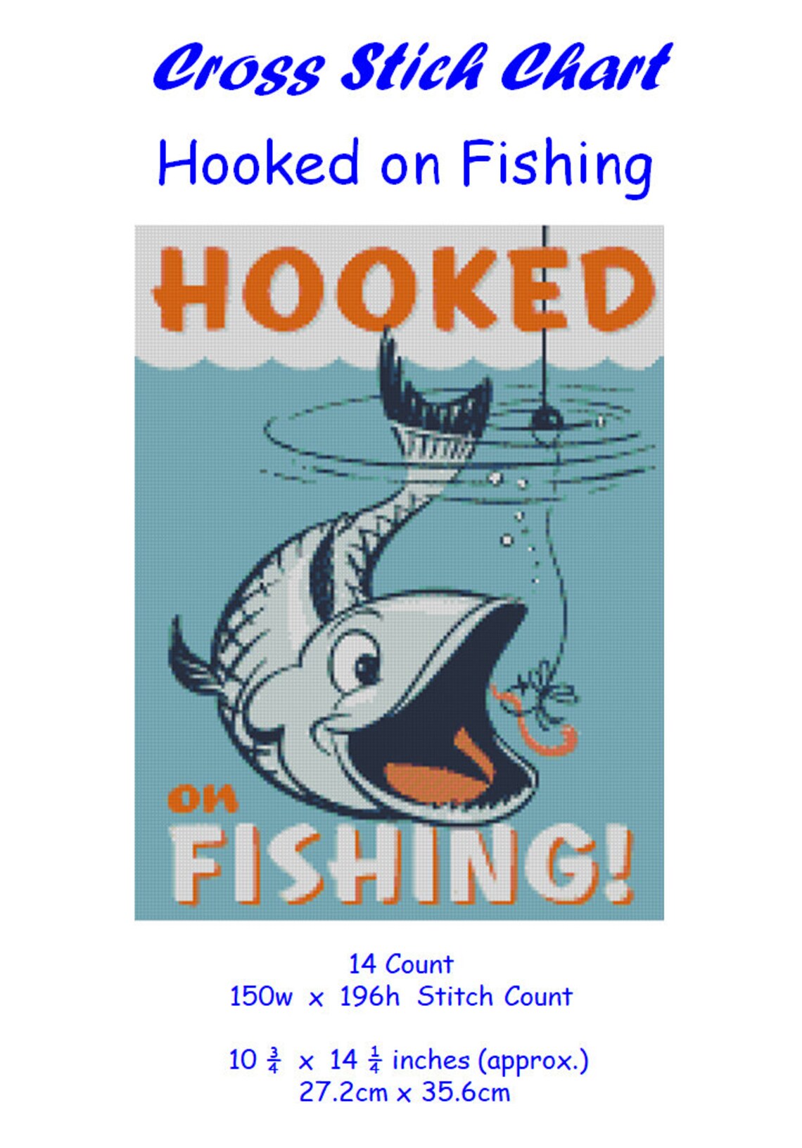 Cross stitch chart pattern Hooked Fish Fly Fishing Etsy