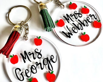 Personalised Thankyou Teacher Keyring With Apples