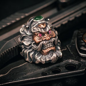 Zhong Kui Paracord Bead: Copper, Sterling Silver, Ruby Eyes, Jade Crown