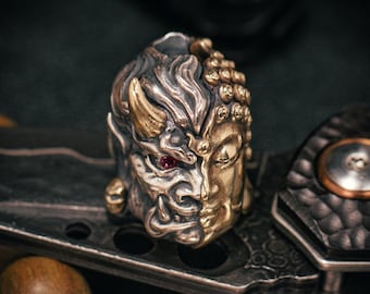 Buddha or Devil Paracord Bead – S925 Silver, Brass & Ruby | A Thought Between Good and Evil