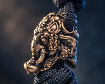 Ganesha Paracord Bead, Brass Lanyard, EDC Knife Bead