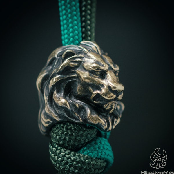 Paracord Perle Löwenkopf Messer Schlüsselband Metall Perle Wild Lion King Armband EDC Zahnrad aus Sterling Silber, Messing, Kupfer und weißem Messing