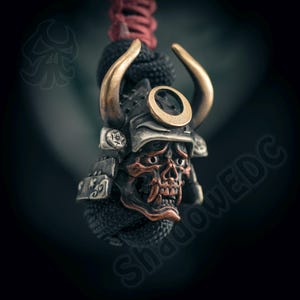 Samurai Hannya Mask Helmet Paracord Bead: Brass, White Brass & Copper, Movable Jaw