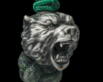 Bear Head Paracord Bead, Knife Lanyard, EDC Gear