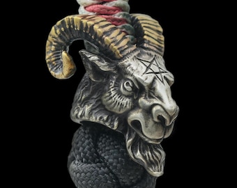 Goat Demon Paracord Bead – Occult Horned Totem in Brass & White Copper | Baphomet-Inspired EDC Bead