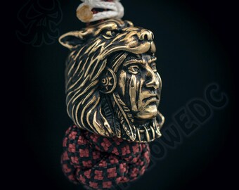 Wolf Head Indian Warrior Paracord Bead – EDC Knife Lanyard Bead