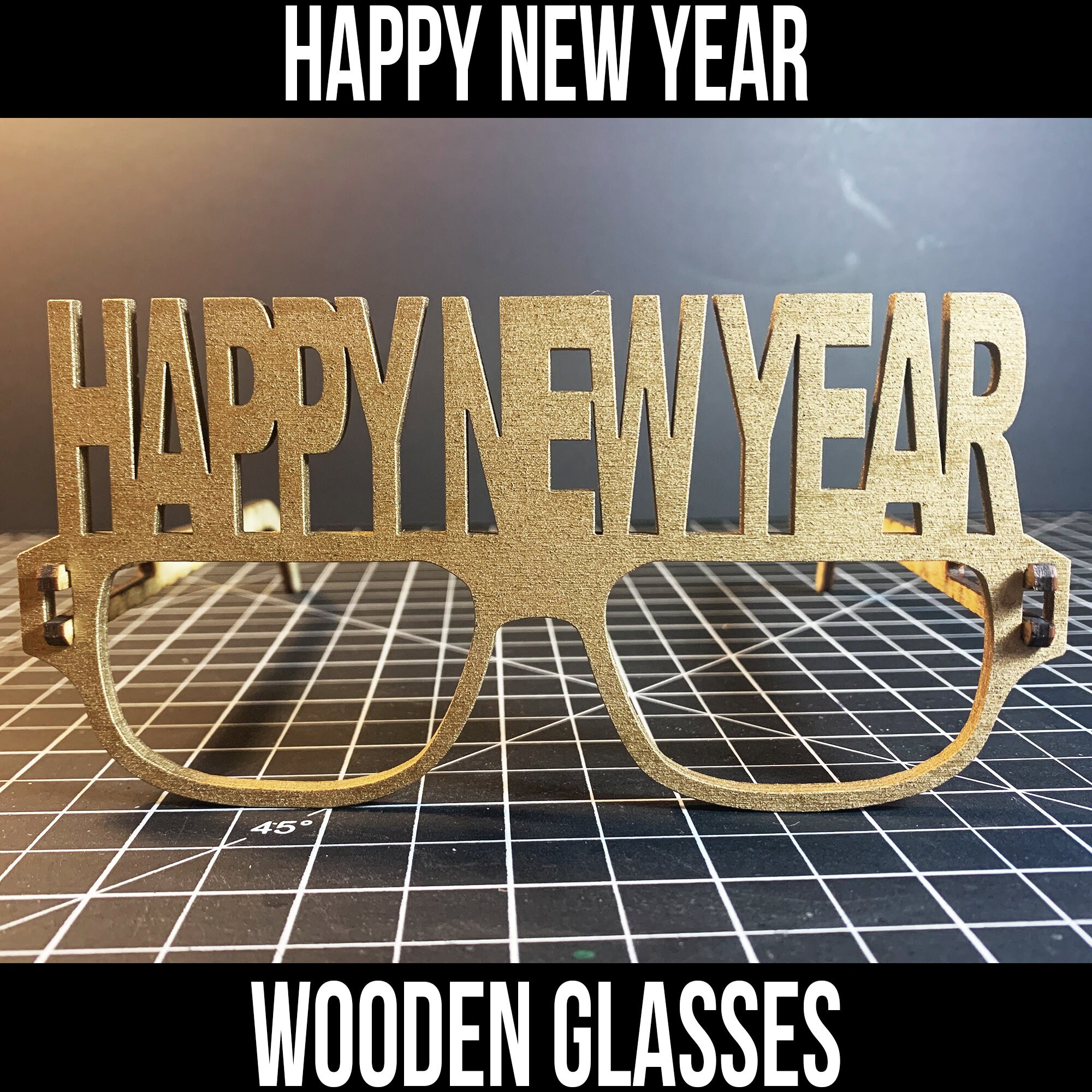 Happy New Year Glasses Wooden New Years Glasses New Years Etsy 