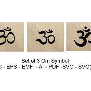 Set di 3 simboli Om - simbolo sanscrito Om - Svg- Png - Eps - AI - pdf -Emf- Svg (tagliato)