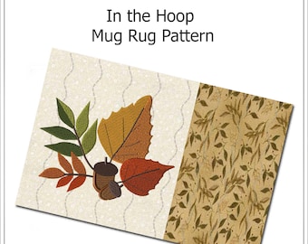 Fall Leaves and Acorns Mug Rug | In the Hoop | Machine Embroidery Design (digital file)