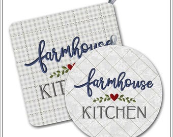 Farmhouse Kitchen | 8x8 ITH Potholders | Machine Embroidery Design #1139