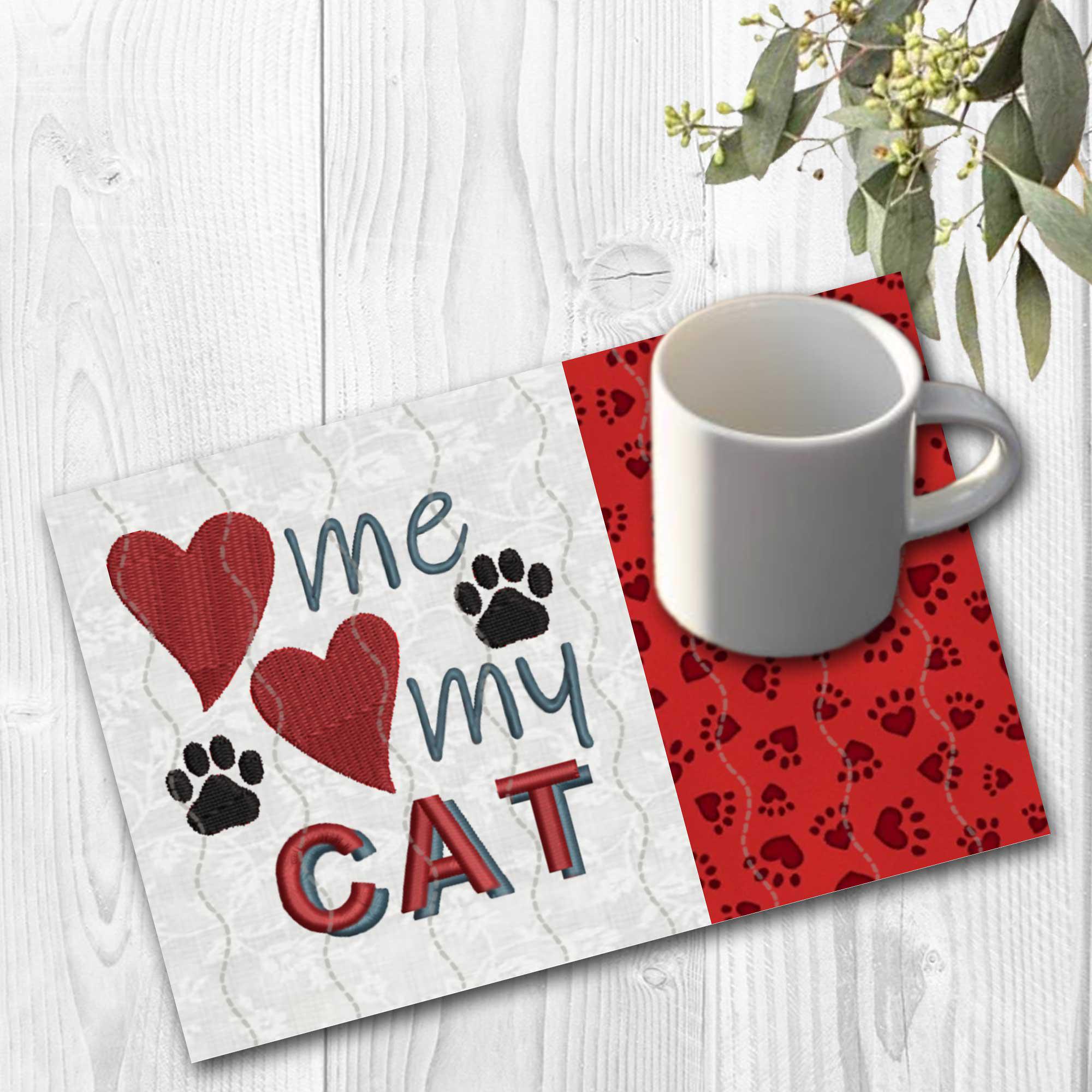 Love Me Love My Cat Mug Rug | in the Hoop | Machine Embroidery Design ...