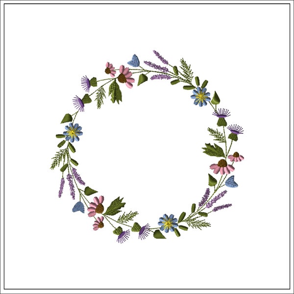 Wildflower floral wreath-Machine Embroidery Design #1031