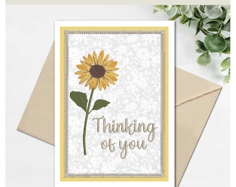 Sunflower Thinking of You Card | Machine Embroidery Design | Fabric Applique (Digital File)
