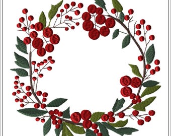 Christmas Berry Wreath Machine Embroidery Design | Holiday Decor | 3 Hoop sizes (digital file)