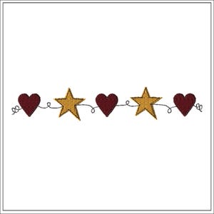 May include: A red heart and gold star garland with a simple, hand-drawn style. The garland is perfect for adding a touch of whimsy to any craft project.