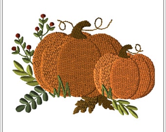 Calabazas, hojas y bayas / Diseño de bordado a máquina de otoño