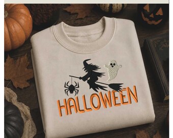 Halloween Witch and Ghost Machine Embroidery Design (digital file)