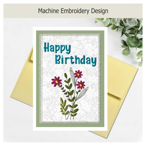 Gefeliciteerd met je verjaardag | Stoffen kaart | Borduurpatroon voor de borduurmachine