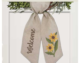 Sunflower Welcome Embroidery Design | Wreath Sash Embroidery Files | Autumn Door Decor