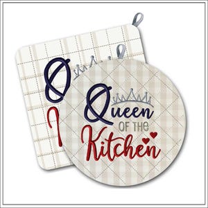 Rainha da Cozinha | 8x8 ITH Potholders | Desenho de Bordado à Máquina #1810