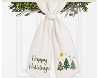 Happy Holidays Christmas Trees Embroidery Designs for Wreath Sash | Christmas Door Decor (Digital File)