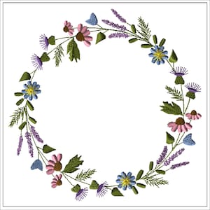 Wildflower floral wreath-Machine Embroidery Design #1031