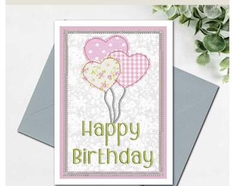 Birthday Card Embroidery | Raw-edge Applique Design | 5x7 - A7 size (digital file)