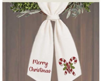 Merry Christmas Candy Canes Embroidery Design for Wreath Sash | Christmas Door Decor (Digital File)