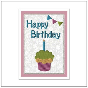 Cartão de tecido para cupcake de aniversário | Design de bordado à máquina #1792